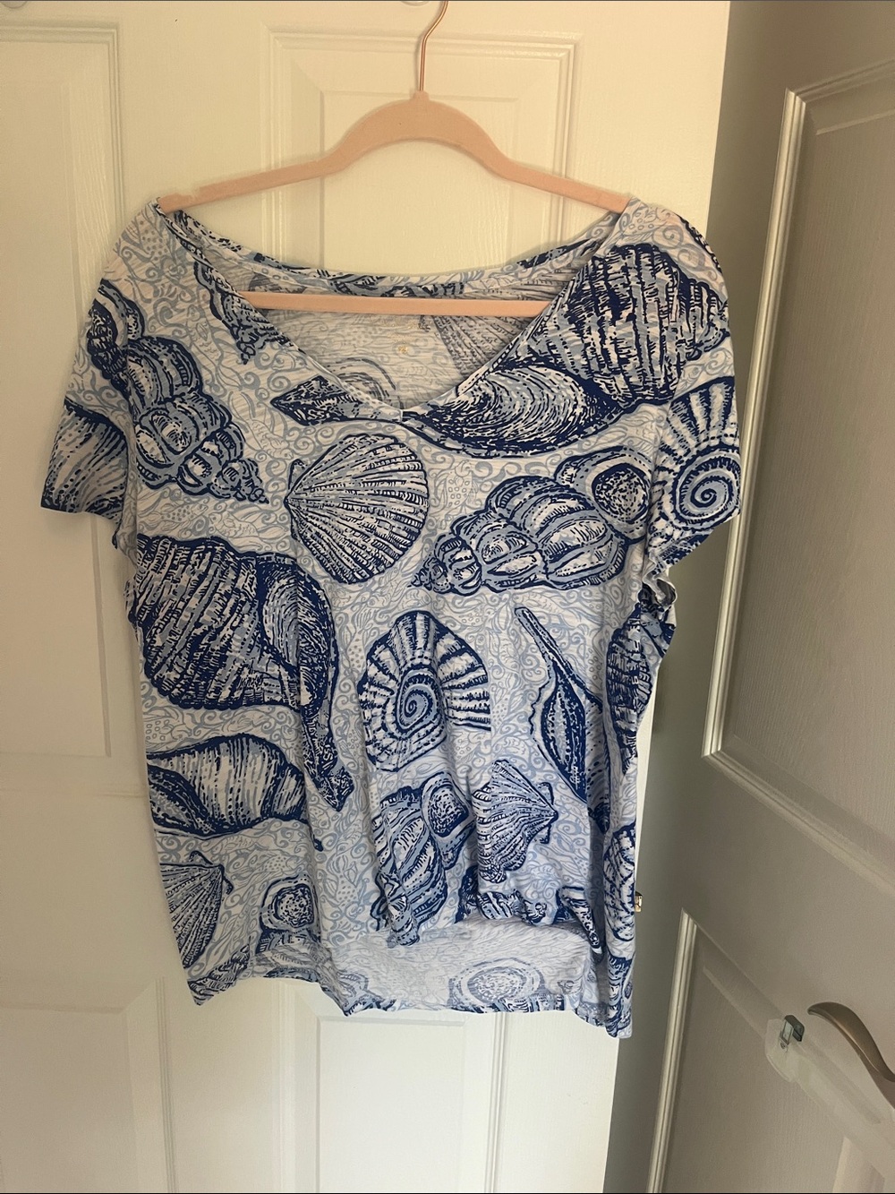 Lilly Pulitzer Blue Shell-Print Short Sleeve Tee